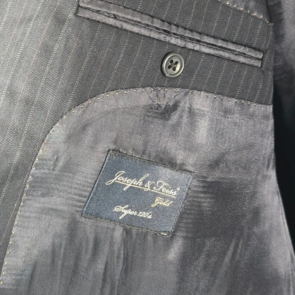 Joseph & Feiss Gold Super 120s Navy Pinstripe Suit 2-Button Pleated Cuffed 52x29